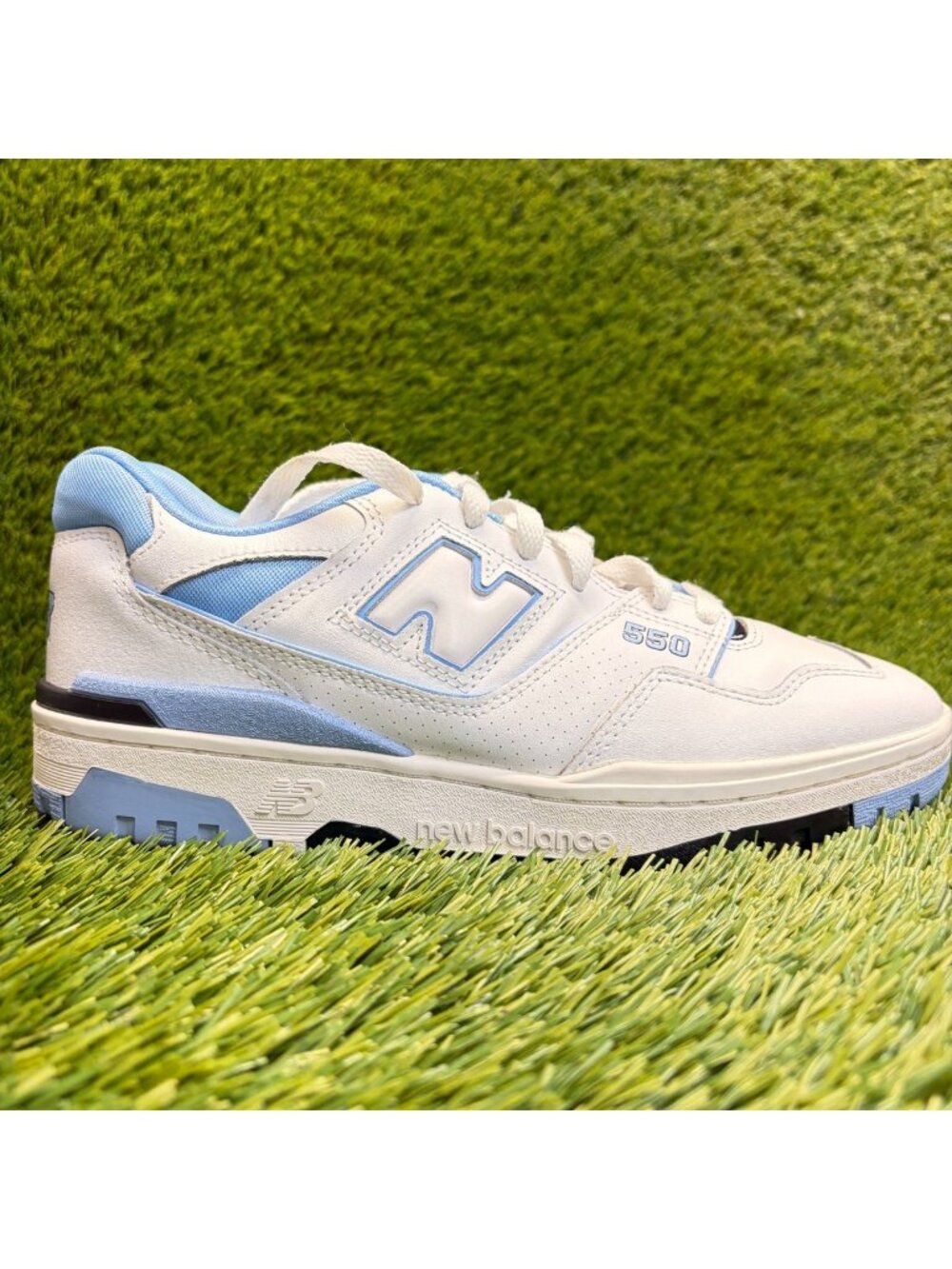 New Balance 550 Mens Size 7.5 White Blue Black Athletic Leather Shoes Sneakers